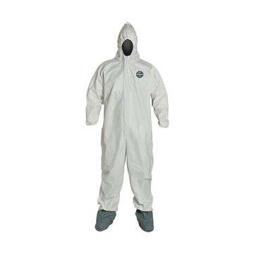 Hooded, Chemical Resistant Protective Coverall, White, Proshield® 60 Fabric