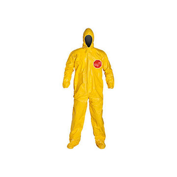 Hooded, Chemical Resistant Protective Coverall, X-Large, Yellow, Tychem® 2000 Fabric, 41-1/4 to 44-3/4 in, Taped