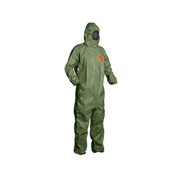 Hooded, Chemical Resistant Protective Coverall, X-large, Green, Tychem® 2000 Sfr Fabric