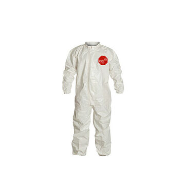 Hooded, Chemical Resistant Protective Coverall, X-Large, White, Tychem® 4000 Fabric, For Chemical Mixing