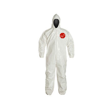 Hooded, Chemical Resistant Protective Coverall, X-large, White, Tychem® 4000 Fabric