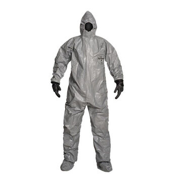 Hooded, Chemical Resistant Protective Coverall, 3X-Large, Gray, Tychem® F Fabric