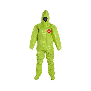 Hooded, Chemical Resistant Protective Coverall, X-Large, Lime Yellow, Tychem® 10000 Fabric