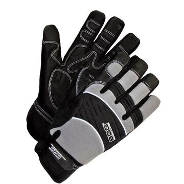 Leather Gloves Mechanic, Heavy Duty Performance, Black/gray, Spandex Backing