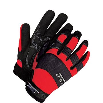 Mechanic, Heavy Duty Performance, Leather Gloves, Red, Spandex Backing