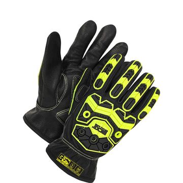Driver, Hi-viz/reflective, Leather Gloves, Black/yellow, Grain Goatskin Backing