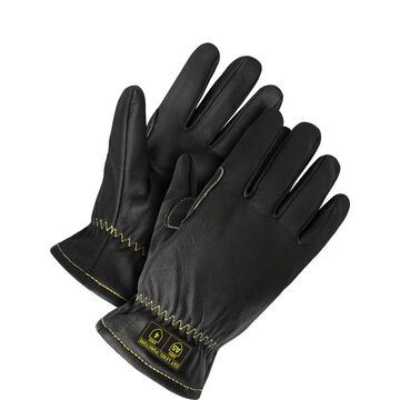 Driver Gloves, Goatskin Grain Leather Palm, Black, Kevlar Stitched