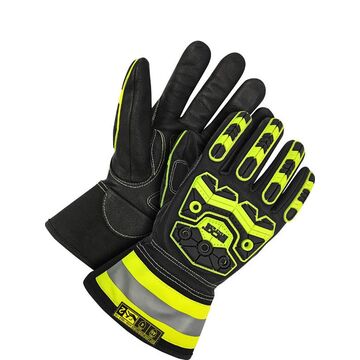 Gants de conducteur, paume en cuir fleur de chèvre, noir/jaune haute visibilité coutures en Kevlar