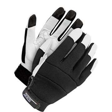 Mechanic, Medium Duty, Leather Gloves, Black/white, Spandex Backing