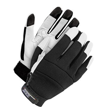 Leather Gloves Mechanic, Medium Duty, Black/white, Spandex Backing