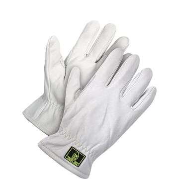 Driver Gloves, 2X-Large, Goatskin Grain Leather Palm, White, Left and Right Hand