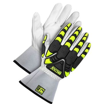 Gants de conducteur, paume en cuir fleur de chèvre, blanc, coutures en Kevlar