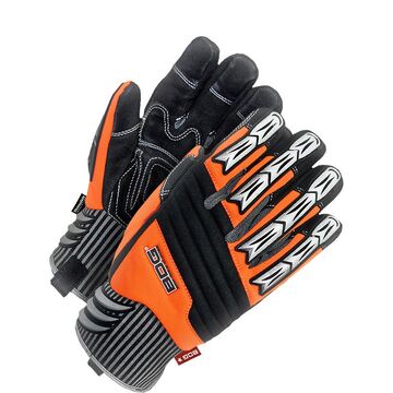 Leather Gloves Mechanic, Hi-viz/reflective, Black/orange, Spandex Backing