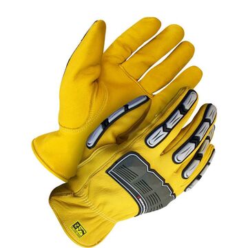 Pilote, gants en cuir, jaune/gris, support en cuir de chèvre grainé