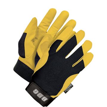 Mechanic, Leather Gloves, Large, Black/Tan, Spandex Backing