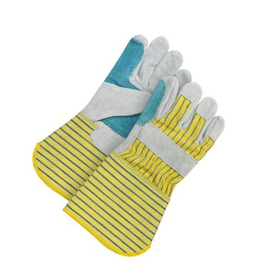 Fitter, Standard Grade, Leather Gloves, Large, Yellow/Gray, Cotton/Canvas Backing