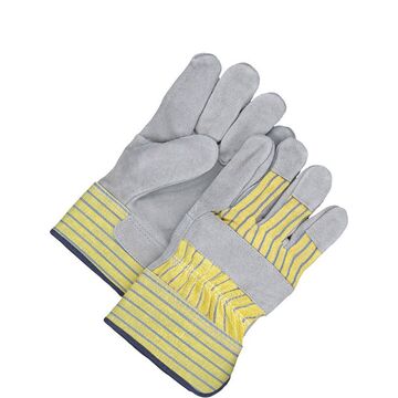 Ajusteur, gants en cuir, très grand, bleu/jaune, paume grise, support en coton