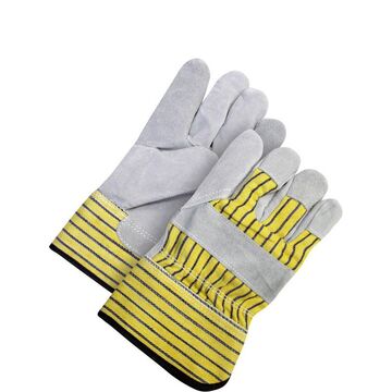 Ajusteur, gants en cuir, No. 9/grand, gris/jaune, support en coton
