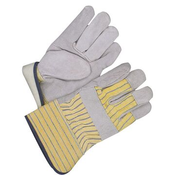 Leather Gloves, Winter No. 1, Gray/yellow, Cotton Backing