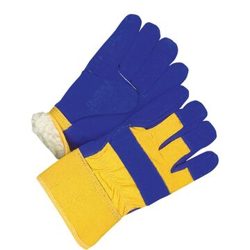 Ladies Fitter, Fully Pile Lined, Winter, Leather Gloves, Cadet, Blue/Gold, Cotton Backing