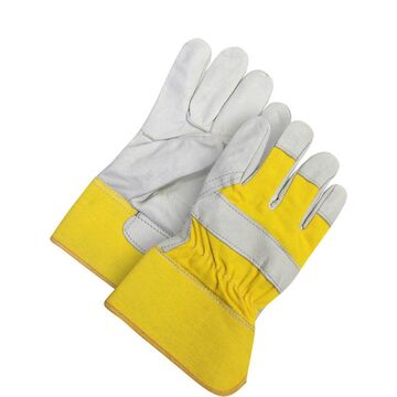 Ajusteur, gants en cuir, No. 10/grand, jaune, support en coton/toile