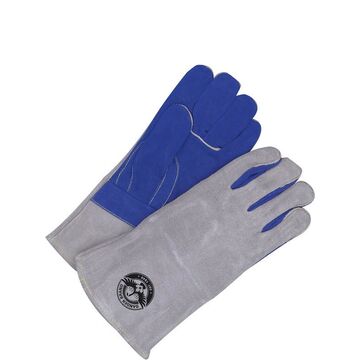 Leather Gloves, Welder One Size, Gray/blue, Split Cowhide Backing