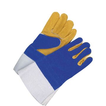 Welder, Leather Gloves, Blue/gold, Split Cowhide Backing