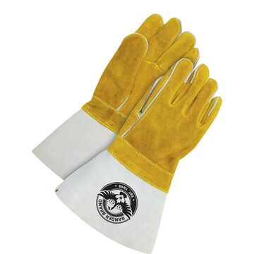 Work Gloves, Mig Welder, W, Gold, Cowhide Backing
