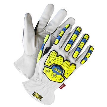 Winter Driver Gloves, Small, Goatskin Grain Leather Palm, High Visibility White/Yellow, Grain Goatskin Leather, Thermoplastic Polyurethane Padded Back Hand and Fingers