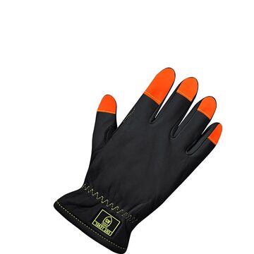 Gants pour conditions froides, moyen, paume en cuir de chèvre pleine fleur, noir/orange, main gauche et droite, cuir pleine fleur de chèvre, protection TPR