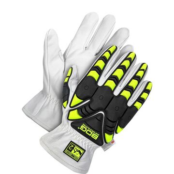 Winter Gloves, 3X-Large, Grain Goatskin Palm, High Visibility Black/White/Yellow, TPR Back Hand