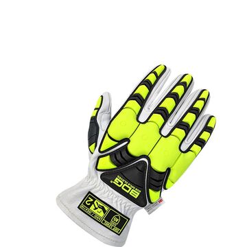 Gants de conducteur, paume en cuir fleur de chèvre, noir/blanc/jaune, selle de pouce renforcée, dos de la main en TPR