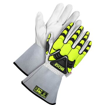 Gloves, 3X-Large, Goatskin Grain Leather Palm, Black/White/Yellow, Left and Right Hand, Reinforced Thumb Saddle, TPR Back Hand