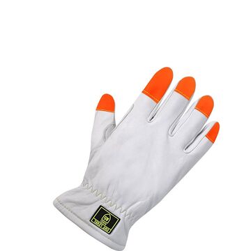 Gants, 3X-Large, paume en cuir de chèvre grainé, blanc/orange, main gauche et droite, selle de pouce renforcée