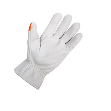 Gloves, Grain Goatskin Palm, White/orange, Reinforced Thumb Saddle