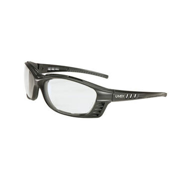 Safety Glasses, Medium, Hydroshield Anti-Fog, Clear, Full Frame, Wraparound, Black