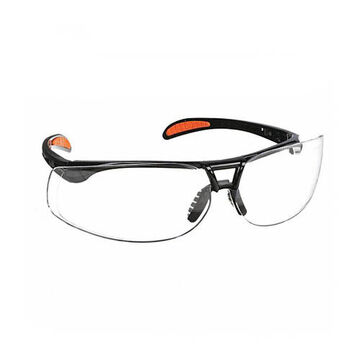 Safety Glasses, Medium, Anti-Fog, Anti-Scratch, Clear, Half-Frame, Wraparound, Black