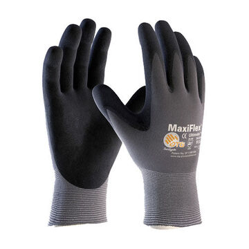 Coated Gloves, Large, Grey/black, Nitrile, Nylon/elastane, 8.7 In