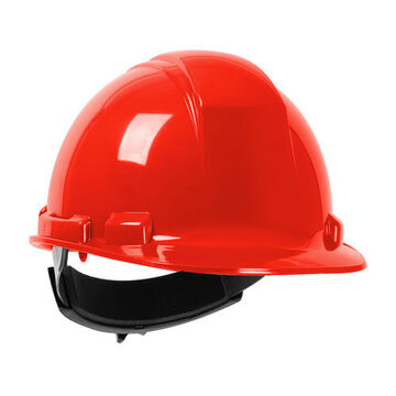 Cap Style Hard Hat, HDPE, High Visibility Red, Ratchet Nylon Adjustment