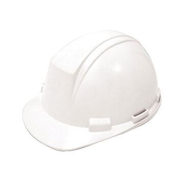 Cap Style Hard Hat, HDPE, White, Ratchet Nylon Adjustment