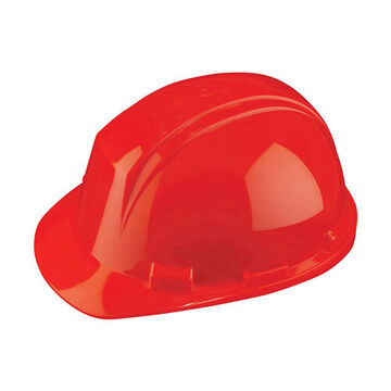 Cap Style Hard Hat, HDPE, High Visibility Red, Ratchet Nylon Adjustment