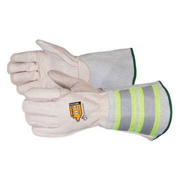 High Visibility Winter Leather Gloves, Large, Beige, 3-1/2 Oz Cowgrain Leather