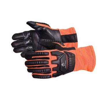 Anti-Impact High Visibility Leather Gloves, Large, Orange