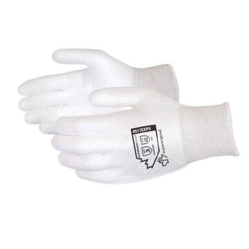 Lint-Free Dyneema Knit General Purpose Gloves, Size 10, Polyurethane Palm, White, Knit wrist, Polyurethane