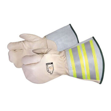 Deluxe Lineman Lineman Gloves, M, Horsehide Leather Palm, Hi Viz Fluorescent Yellow/Silver Strip, Thumb/Palm Patch