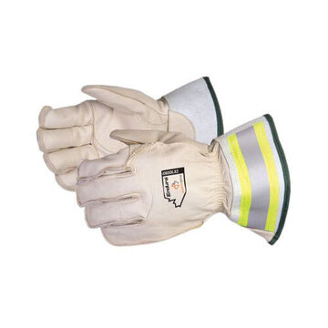 Gants de monteur de lignes, paume en cuir de cheval, blanc/lime, cuir