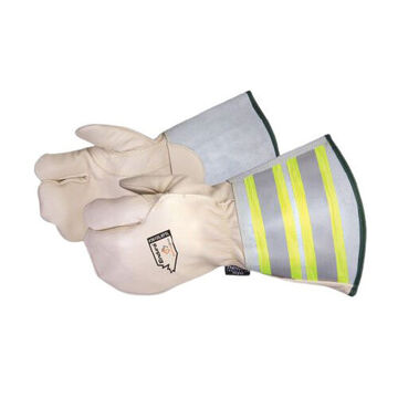 Gants en cuir haute visibilité de luxe pour l'hiver, Moyen, blanc, Peau de cheval grain