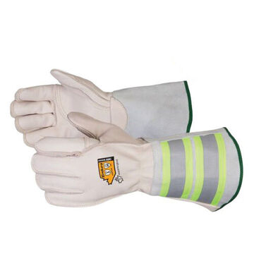 High Visibility Winter Leather Gloves, Large, Beige, 3-1/2 Oz Cowgrain Leather