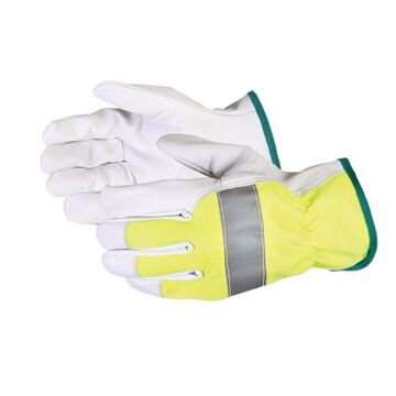 High Visibility Leather Gloves, Yellow Back, Grain Goatskin