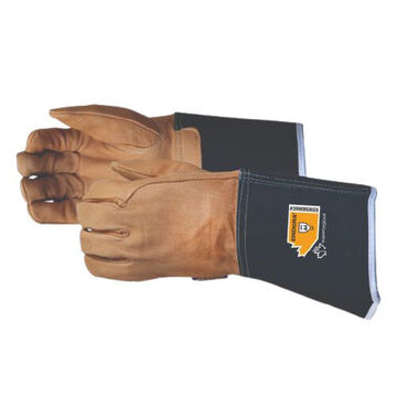 Leather Gloves, Brown/black, Goatskin Leather Grain